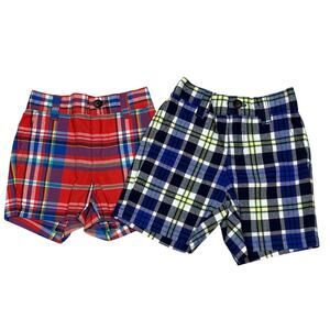 Janie And Jack Baby Boys Size 3-6M Plaid Shorts Red Blue Lot of 2 Pair 3 to 6 m